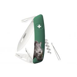 Swiza TT03 Tick Tool Wildlife Rhinoceros Green, Swiss army knife made in Swiss