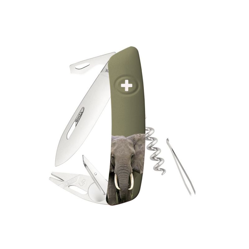Swiza TT03 Tick Tool Wildlife Elephant Olive, couteau suisse fabriqué en Suisse