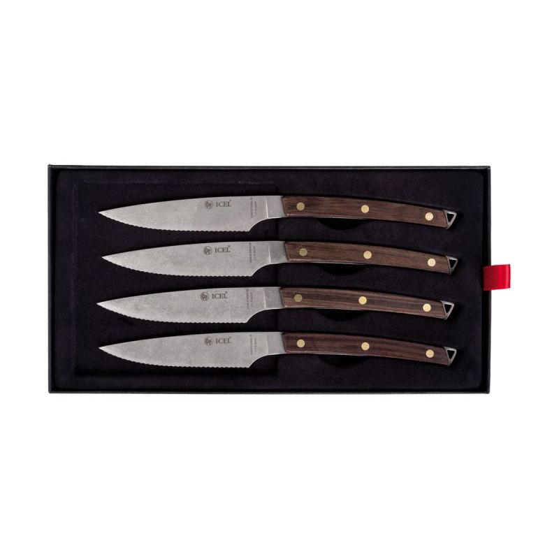 Icel - Set coltelli da bistecca, 4 pz con manico in legno di palissandro