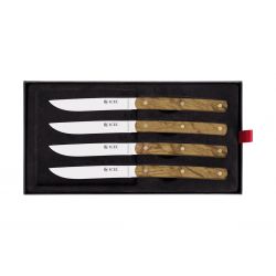 ICEL - Set coltelli da bistecca 4 pz, con manico in ulivo