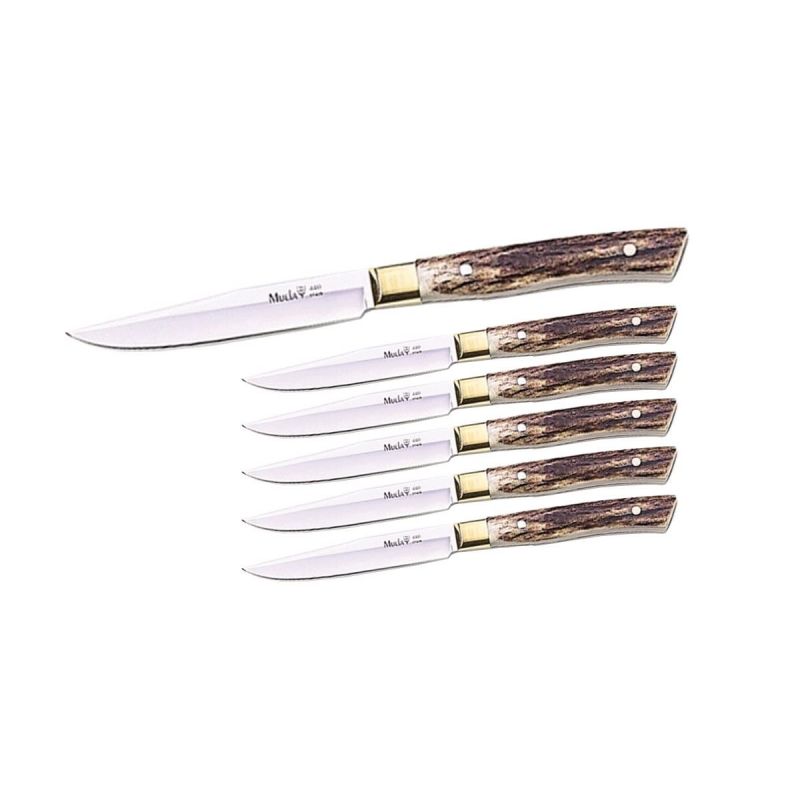 Muela steak knife set, 6 pcs with Deer handle.
