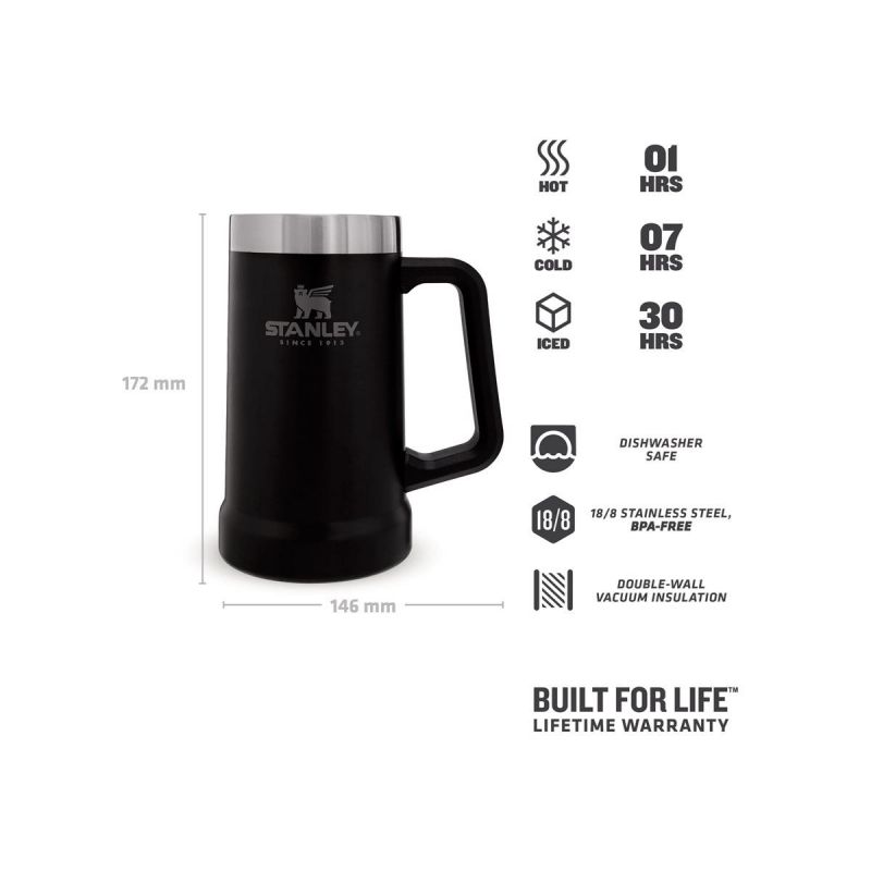 Stanley Adventure Big Grip Beer Stein 24oz/700ml Matte Black Pebble