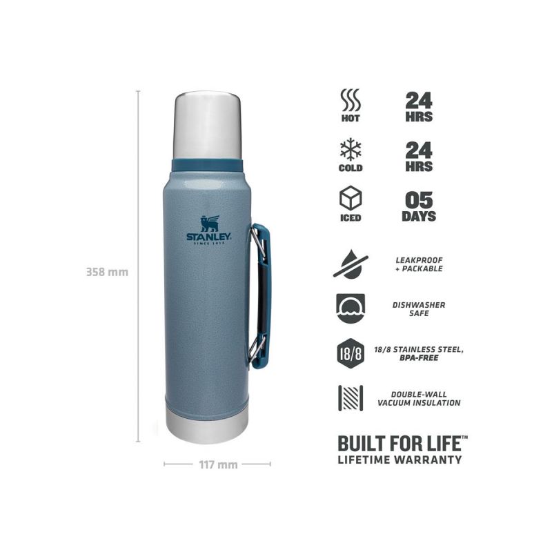 Stanley Thermal Bottle, Classic Legendary Bottle 1.1qt / 1l Hammertone Ice