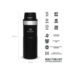 Thermal Bottle Stanley, Classic Trigger-Action Travel Mug 16oz / 470ml Matte Black Pebble