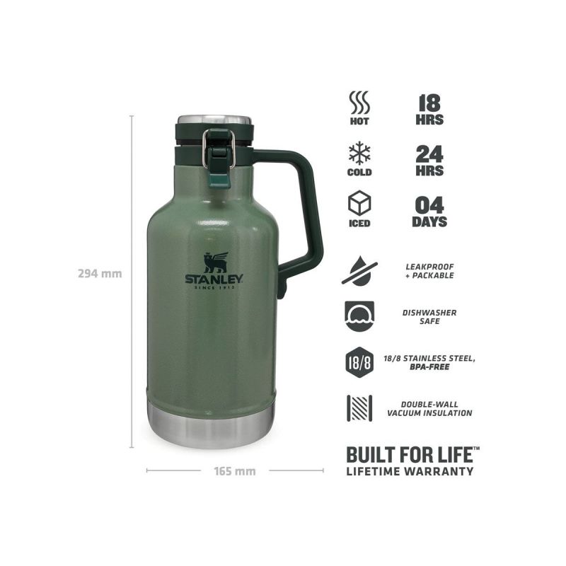 Bottiglia per birra Stanley, Classic Easy-Pour Growler 64oz /1.9L Hammertone Green