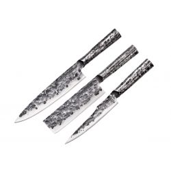 Ensemble de couteaux de cuisine, Samura Meteora, ensemble de 3 pièces (couteau de chef - couteau Nakiri - couteau à fileter)
