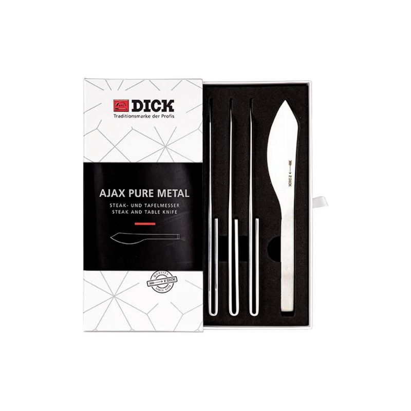 Ensemble de couteaux à steak à lame lisse cm. 9, marque Dick 4 pièces. Série "Pure Metal Ajax"