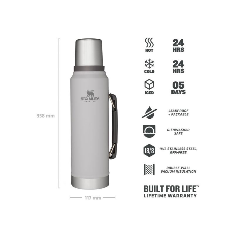 Stanley Thermal Bottle, Classic Legendary Bottle 1.1qt / 1l Ash