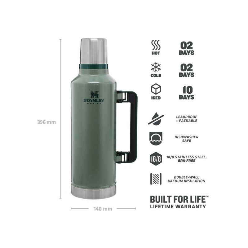 Stanley Classic Thermos Leak Proof Vacuum Insulated Bottle 2.0 qt -  Hammertone Green