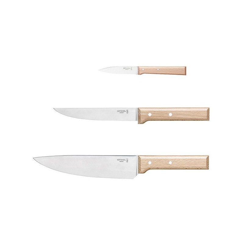 Opinel, Tris Parallele, Zestaw noży kuchennych (nóż szefa kuchni - nóż do krojenia - nóż do obierania).