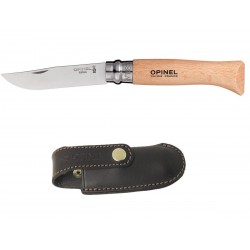 Knife Opinel n.8 Inox with beech handle and leather case, Opinel Outdoor.