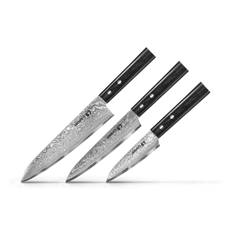 Samura 67 Damascus, ensemble de couteaux 3 pièces (couteau de chef - couteau à fileter - couteau d'office)