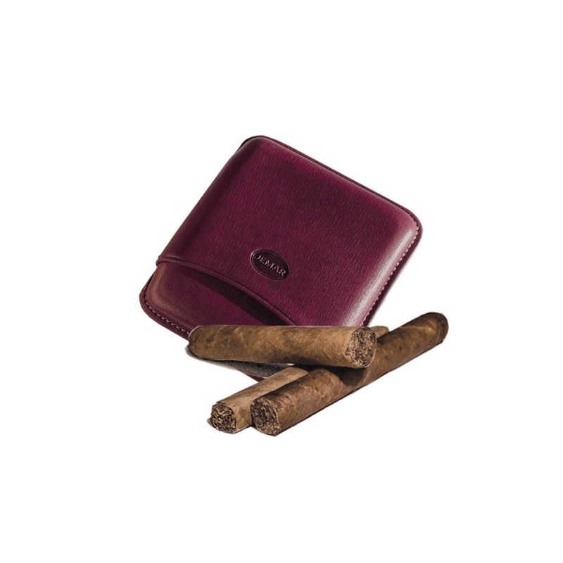 Smooth leather cigar case for 5 Tuscan cigars Color Aubergine, Jemar (leather cigar case)