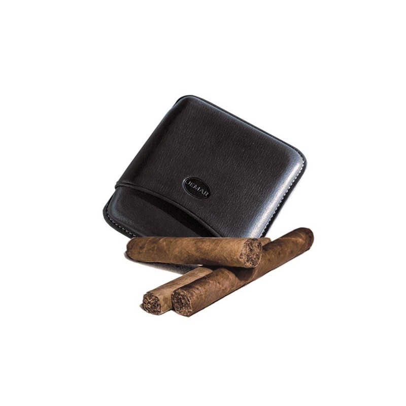 Glatte Leder-Zigarrenhülle für 5 toskanische Zigarren Schwarze Farbe, Jemar-Leder-Zigarrenetui