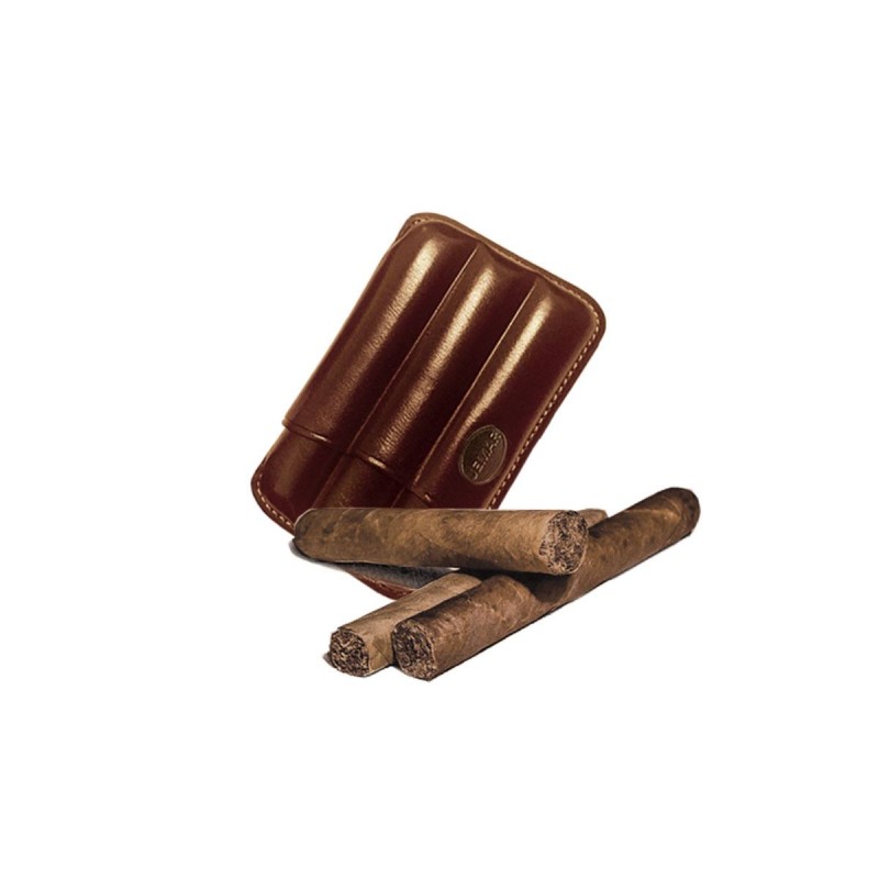 Fluted cigar holder, in Brown leather, Jemar cigar holder (leather)