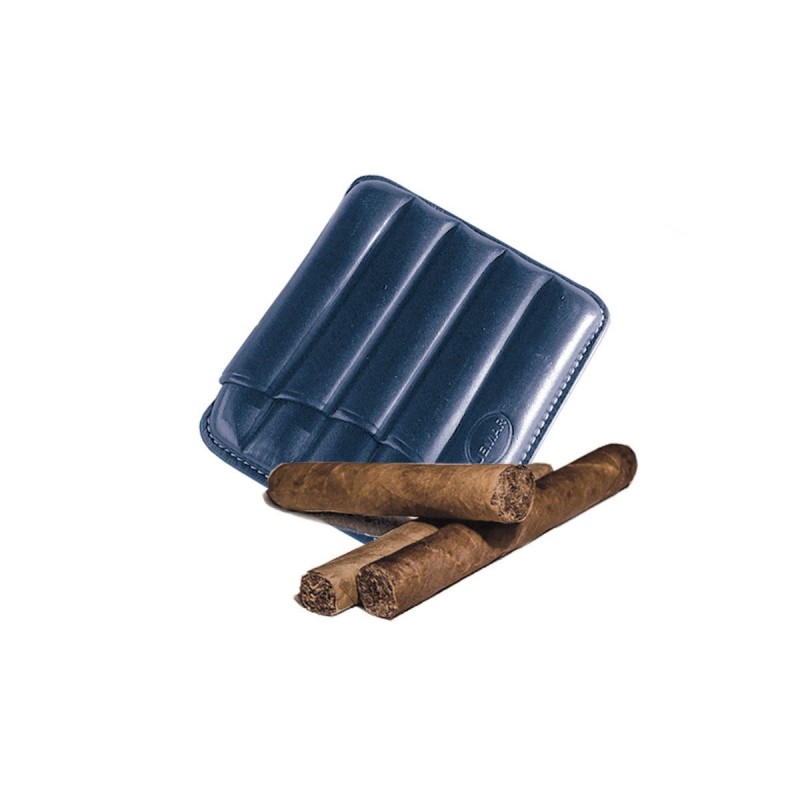 Blaue Lederzigarre, Marke Jemar, aus Leder für 5 Zigarren (toskanische Zigarrenetuis)