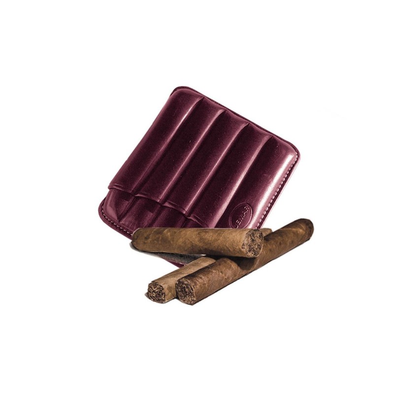 Zigarrenetui aus auberginenfarbenem Leder, Marke Jemar aus Leder für 5 Zigarren (toskanische Zigarrenetuis)