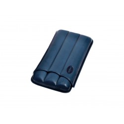 Cigar holder in grooved leather for three 3 cigars, Jemar cigar case in blue leather.