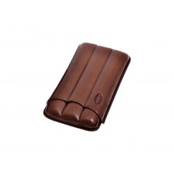 Cigar holder in grooved leather for three 3 cigars, Jemar cigar case in Brown leather.