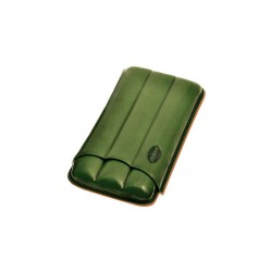 Cigar holder in grooved leather for three 3 cigars, Jemar cigar case in Green leather.