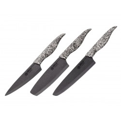 Samura Inca with black ceramic blade, 3 pcs kitchen knife set (filleting knife - Nikiri knife - chef's knife).